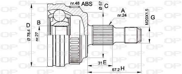 OPEN PARTS Шарнирный комплект, приводной вал CVJ5443.10